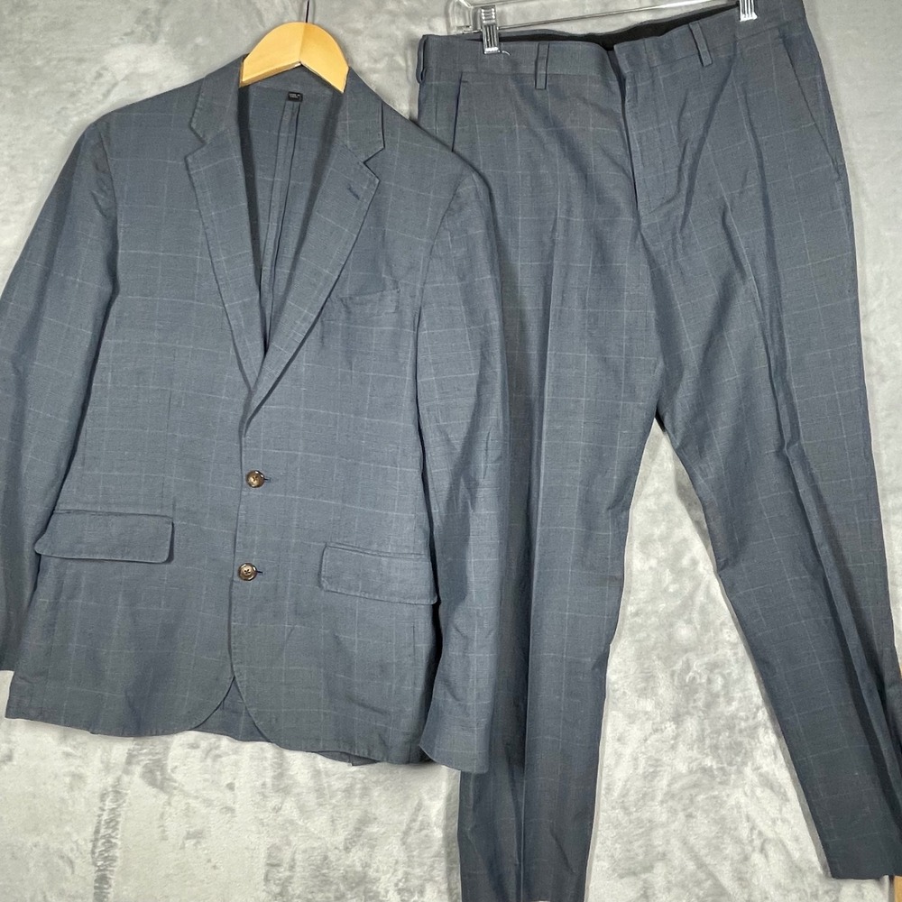 J.Crew Ludlow Slim Suit 36R 32x30 Blue Glen Plaid Baird McNutt Irish Linen